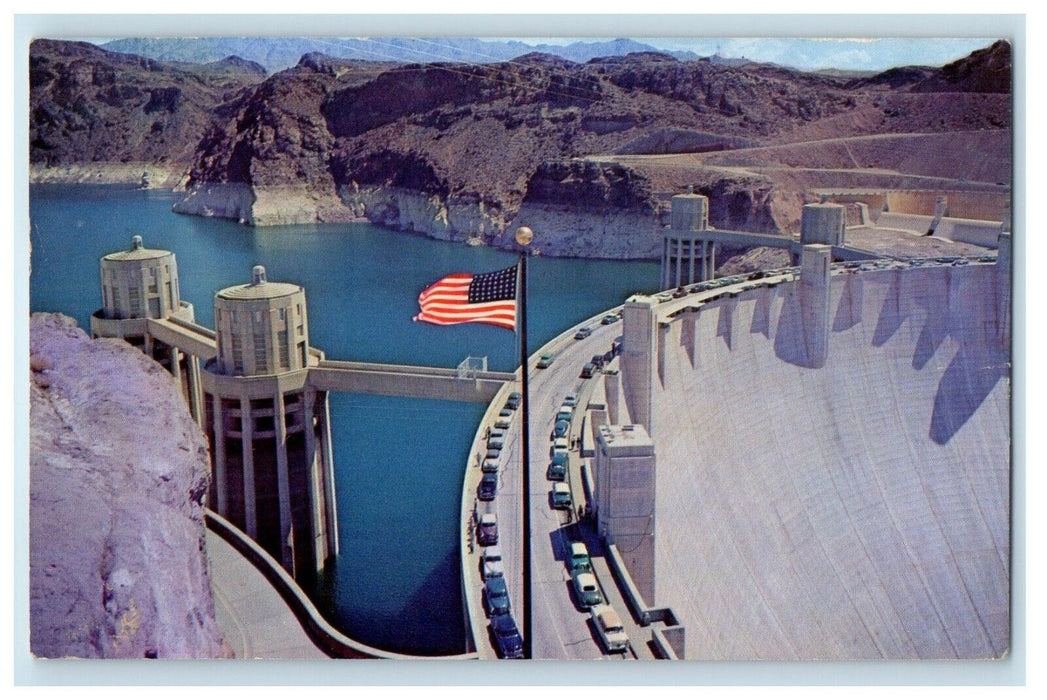 1965 Highway 66 North Hoover Dam Flag Las Vegas Nevada Vintage Posted Postcard