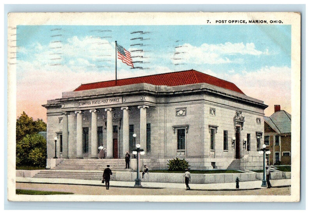 1921 Post Office Building Street View Marion Ohio OH Posted Vintage Postcard