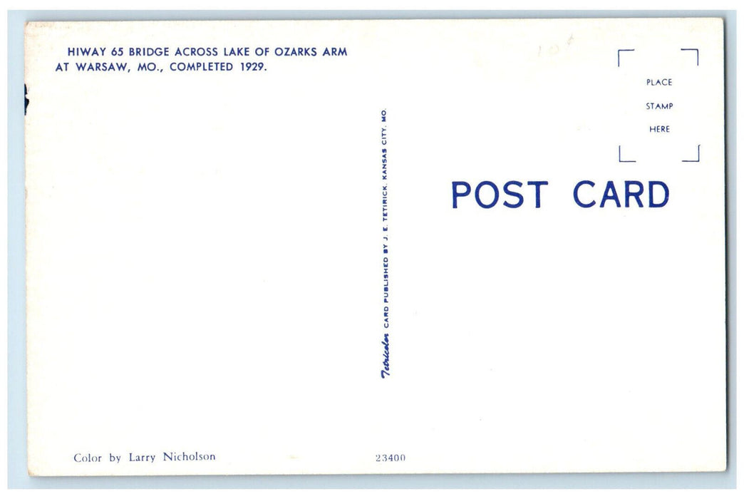 c1950's Boats, Highway 65 Bridge Across Lake of Ozarks Arm Warsaw MO Postcard