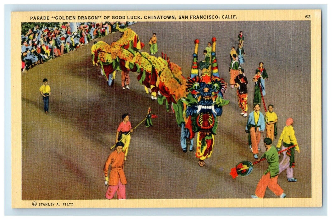 c1940 Parade Golden Dragon Chinatown San Francisco California CA Postcard