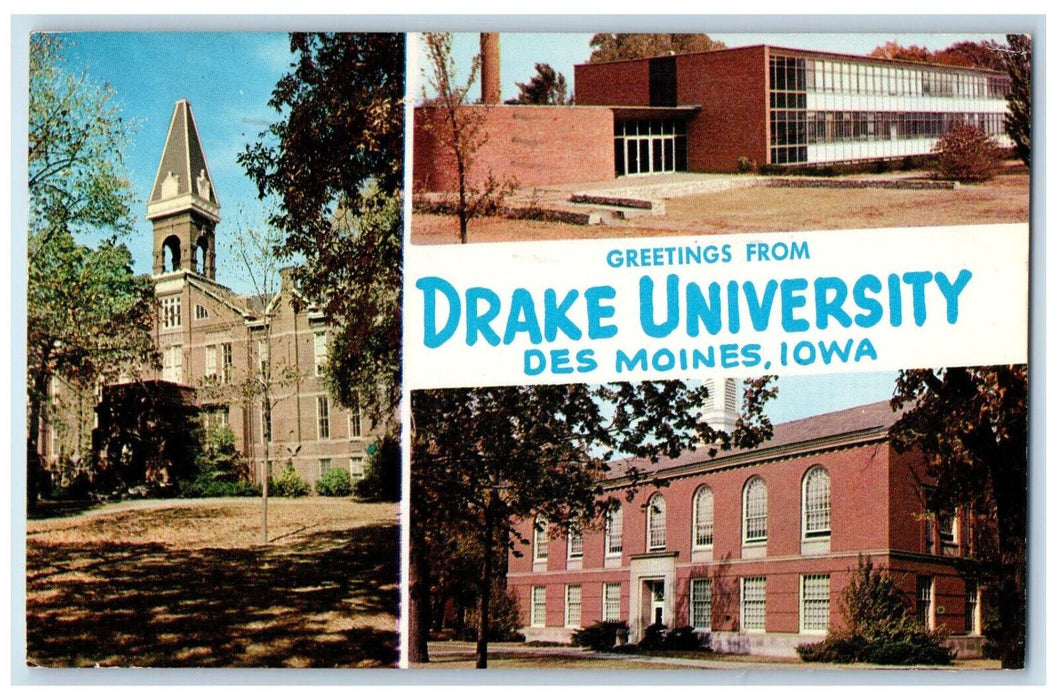 1957 Multiview, Greetings from Drake University Des Moines Iowa IA Postcard