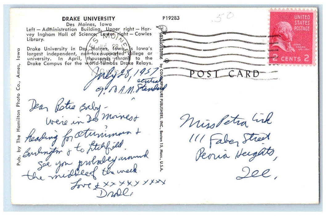 1957 Multiview, Greetings from Drake University Des Moines Iowa IA Postcard