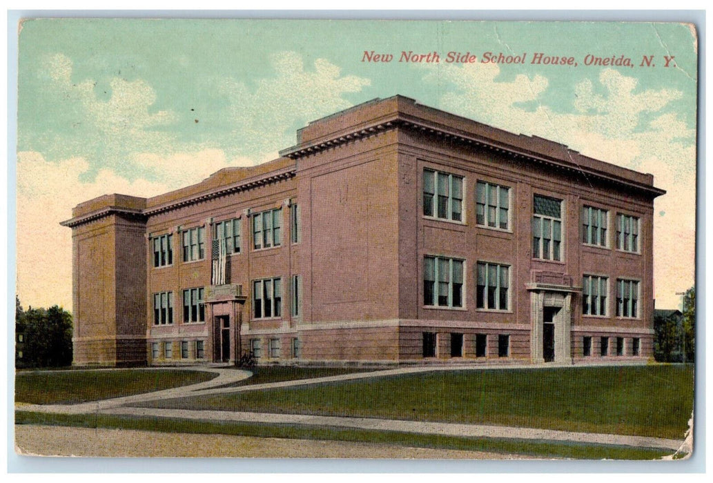 1913 New North Side School House, Oneida New York NY Antique Postcard