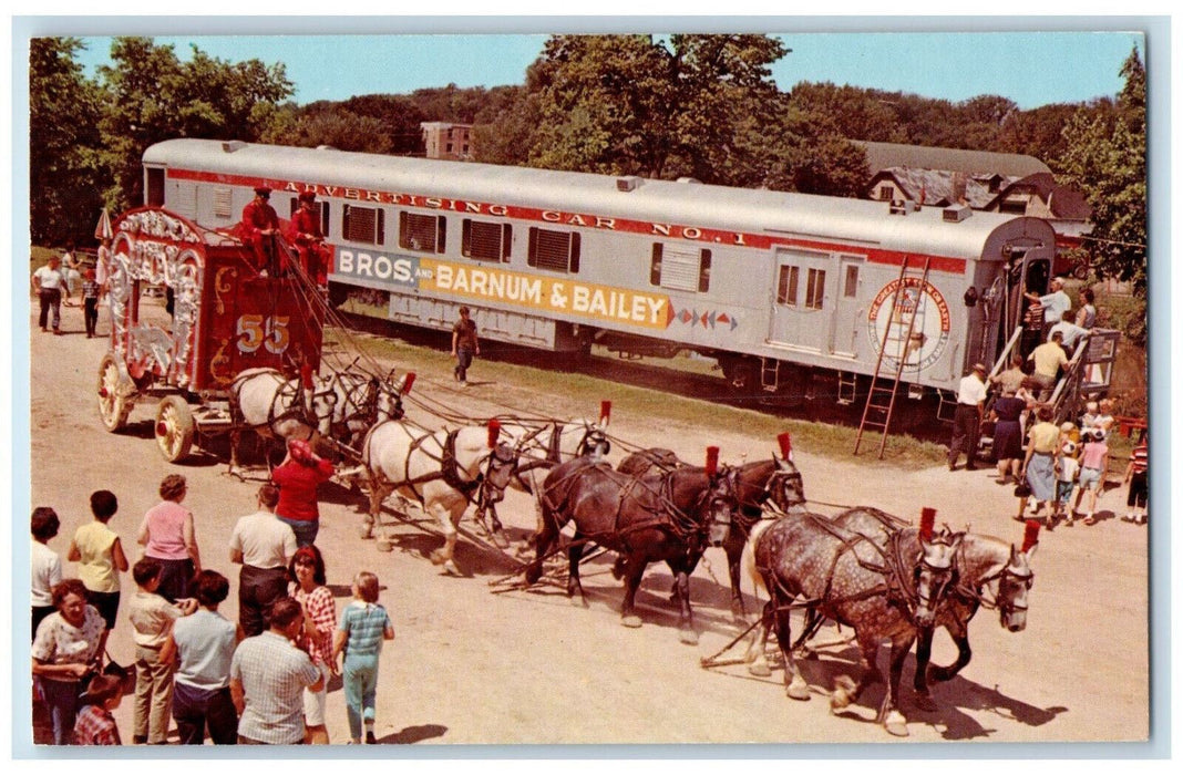 c1950's Draft Horse of Circus, Circus Wagons, Bros and Barnum Train Postcard