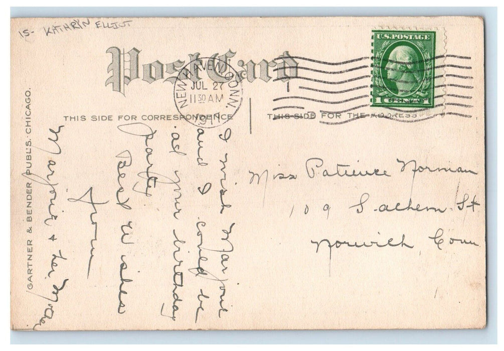 1911 Birthday Greetings Victorian Girl Flowers Kathryn Elliot Antique Postcard