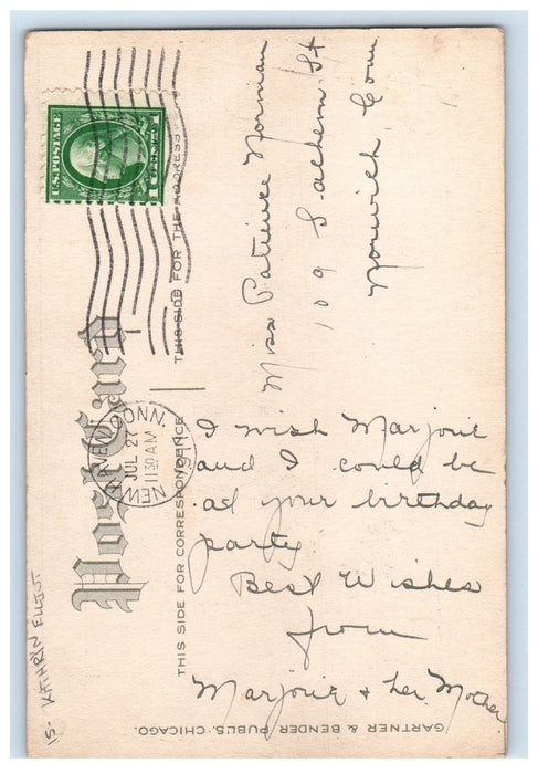 1911 Birthday Greetings Victorian Girl Flowers Kathryn Elliot Antique Postcard