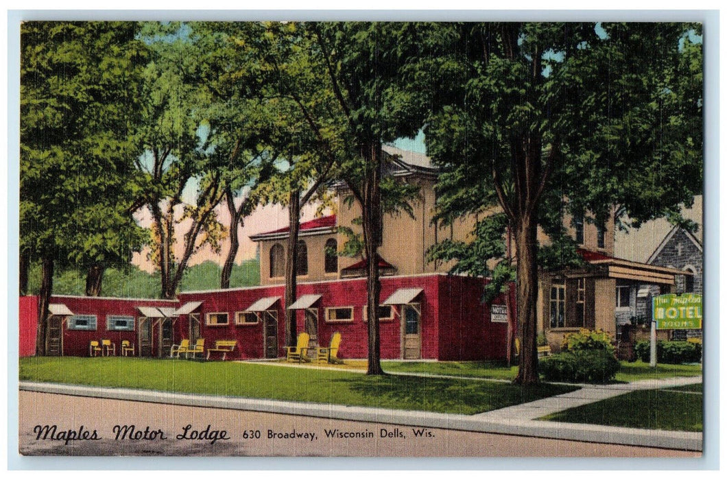 c1940's Maples Motor Lodge Fireproof Motel in Wisconsin Dells WI Postcard