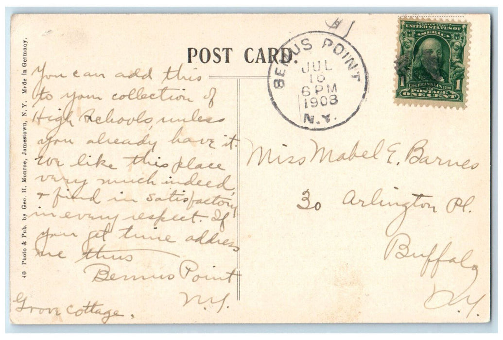 1908 High School Jamestown New York NY Bemus Point NY Antique Postcard