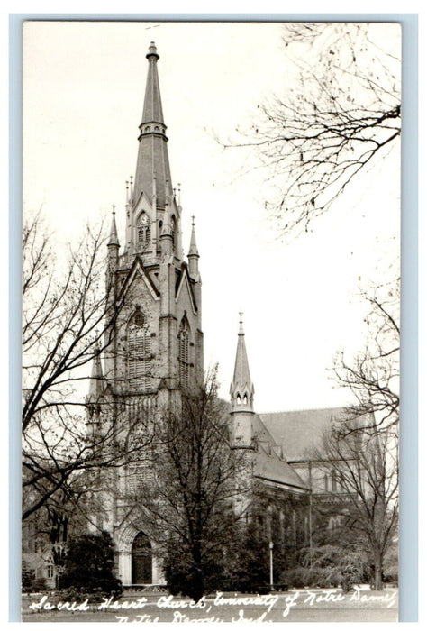 c1950's Sacred Heart Church Trinity Notre Dame Indiana IN RPPC Photo Postcard