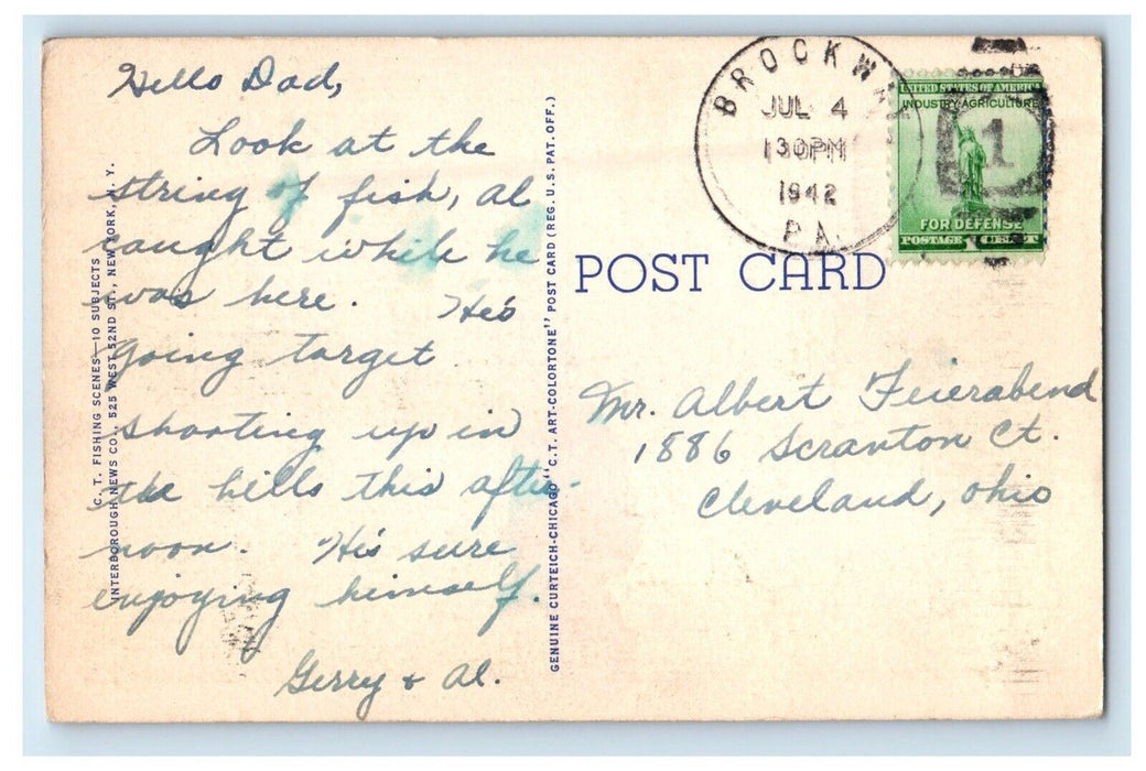 1942 Scene Near Rangeley Lake House Dixons Island Maine ME, Fishes Postcard