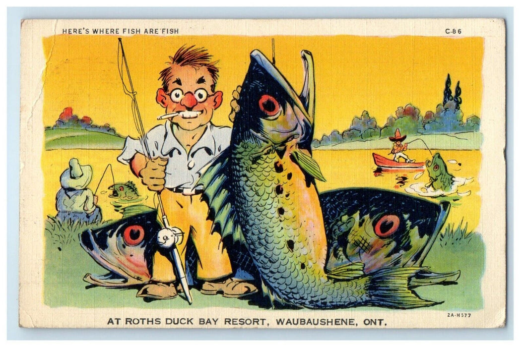 Exaggerated Fish Boy Cigarette Duck Bay Resort Waubaushene Ontario Postcard