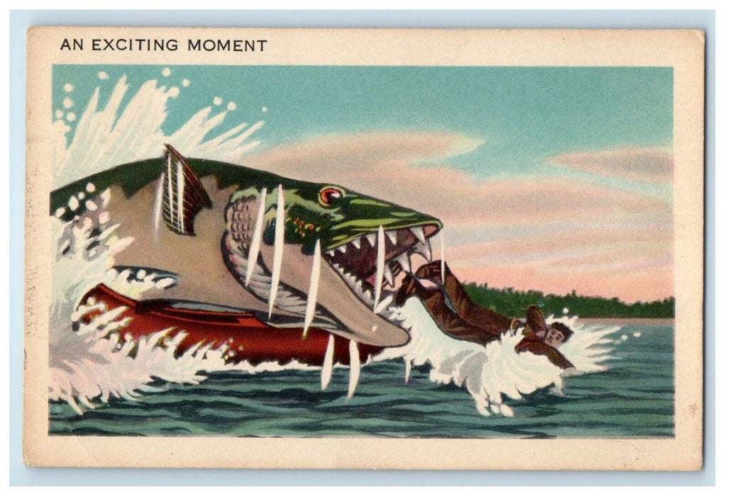 c1910's An Exciting Moment Exaggerated Fishes Electric Ontario Canada Postcard