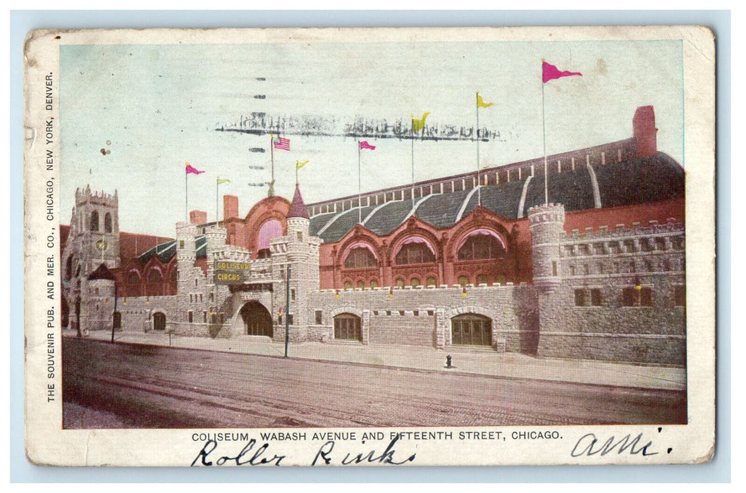 1908 Coliseum, Wabash Avenue and Fifteenth Street, Chicago Illinois IL Postcard