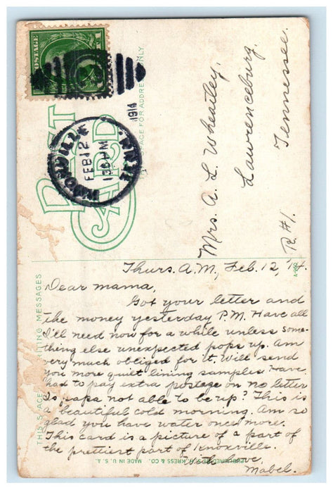 1914 Melrose Park Showing Kingston Pike Entrance Knoxville Tennessee TN Postcard