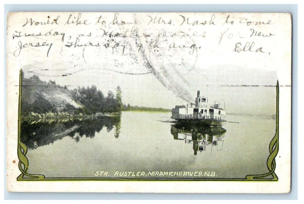 1906 Steamer Rustler Miramichi River New Miramichi NB Canada Postcard