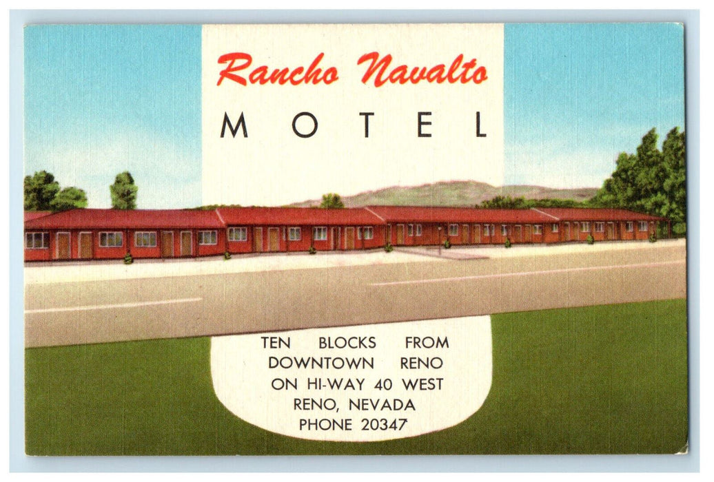 c1940s Rancho Navalto Modernized Motel Reno Nevada NV Unposted Vintage Postcard
