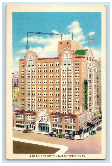c1950s Entrance to Blue Bonnet Hotel, San Antonio Texas TX Vintage Postcard