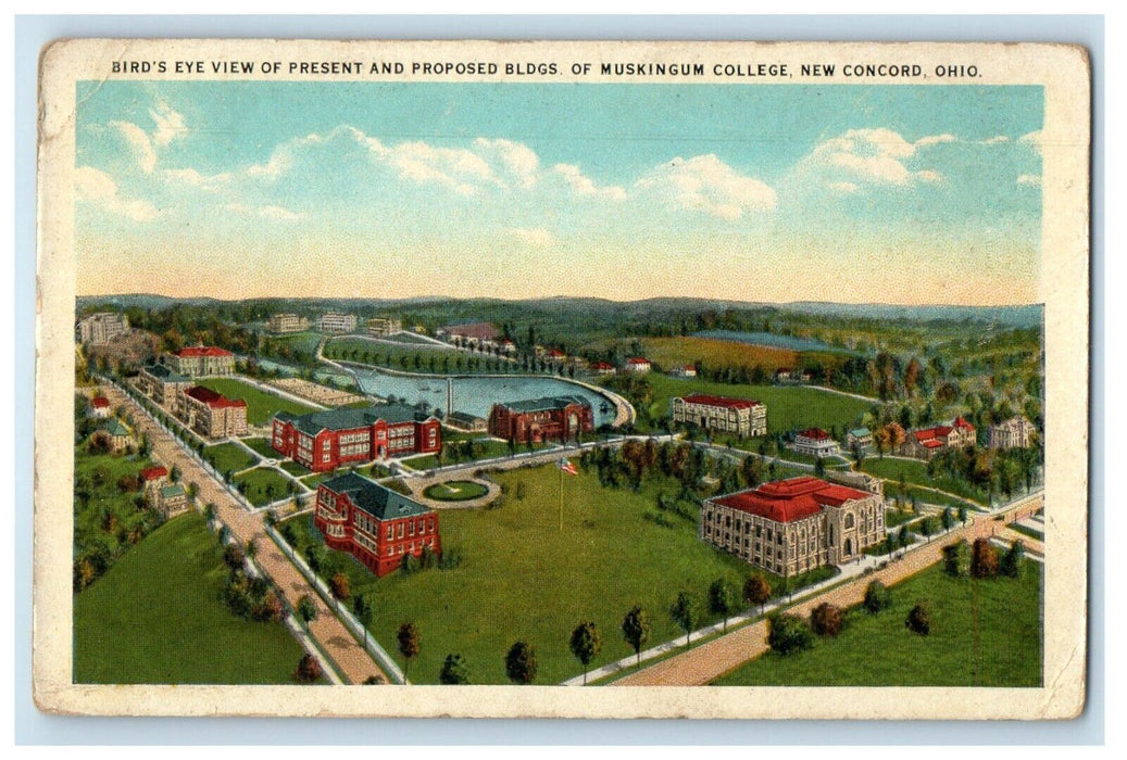 Bird's Eye View Present Proposed Bldgs Muskingum College New Concord OH Postcard