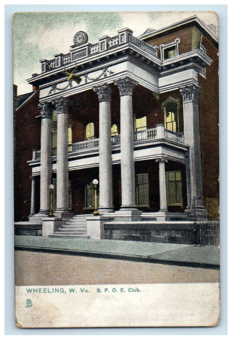 c1905 B.P.O.E. Club Wheeling West Virginia WV Raphotype Tuck Unposted Postcard