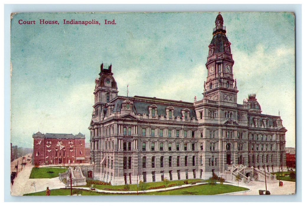 1909 Court House Entrance, Indianapolis Indiana IN Posted Antique Postcard