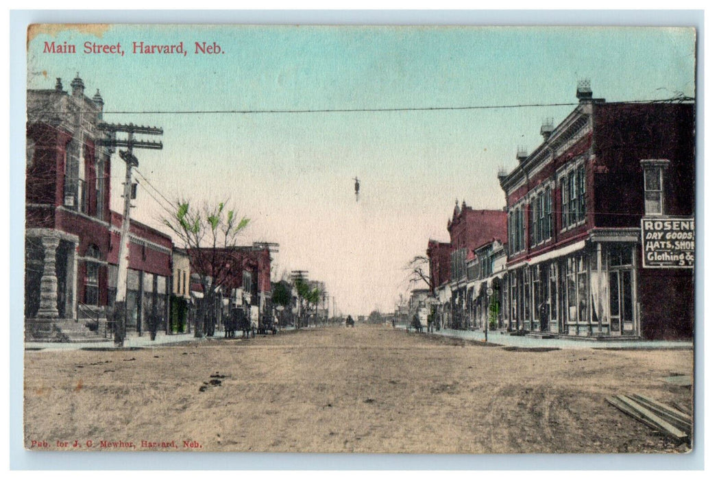 c1910 Businesses, Main Street, Harvard Nebraska NE Posted Antique Postcard
