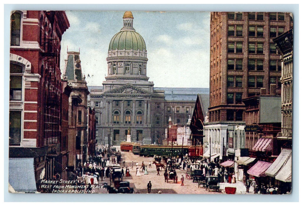 1910 Market Street West From Monument Place Indianapolis IN RPO Postcard