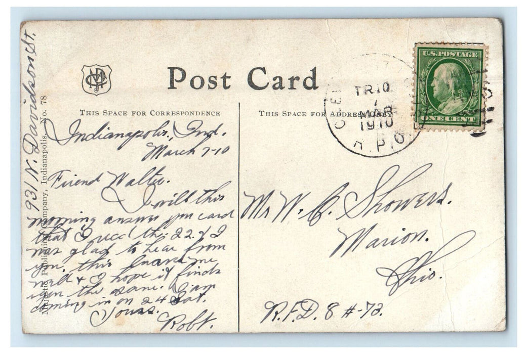 1910 Market Street West From Monument Place Indianapolis IN RPO Postcard