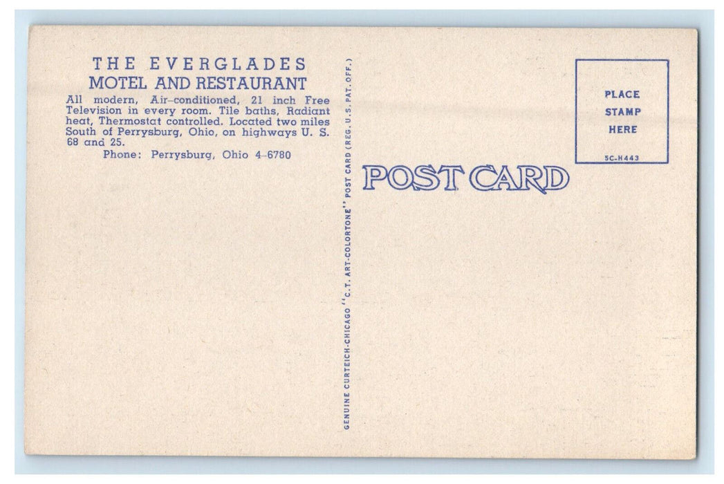 c1950s The Everglades Motel Restaurant Perrysburg Ohio OH Vintage Postcard