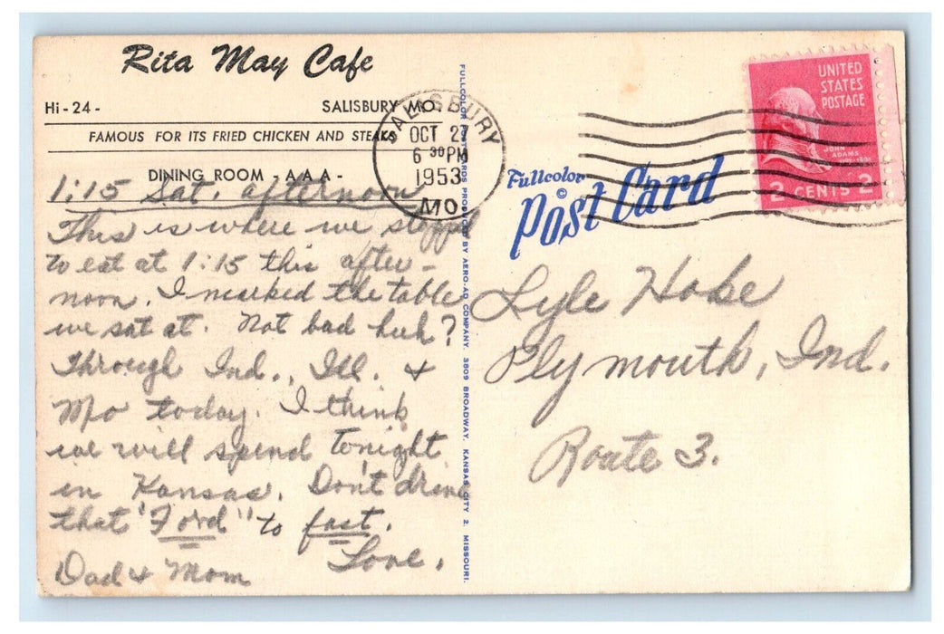 1953 Multiview, Rita May Cafe, Salisbury Missouri MO Posted Vintage Postcard