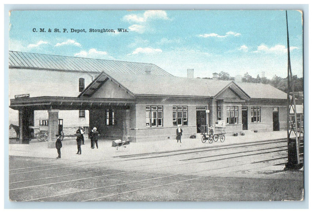 c1910 C.M. & St. P. Depot Stoughton Wisconsin WI Antique Unposted Postcard