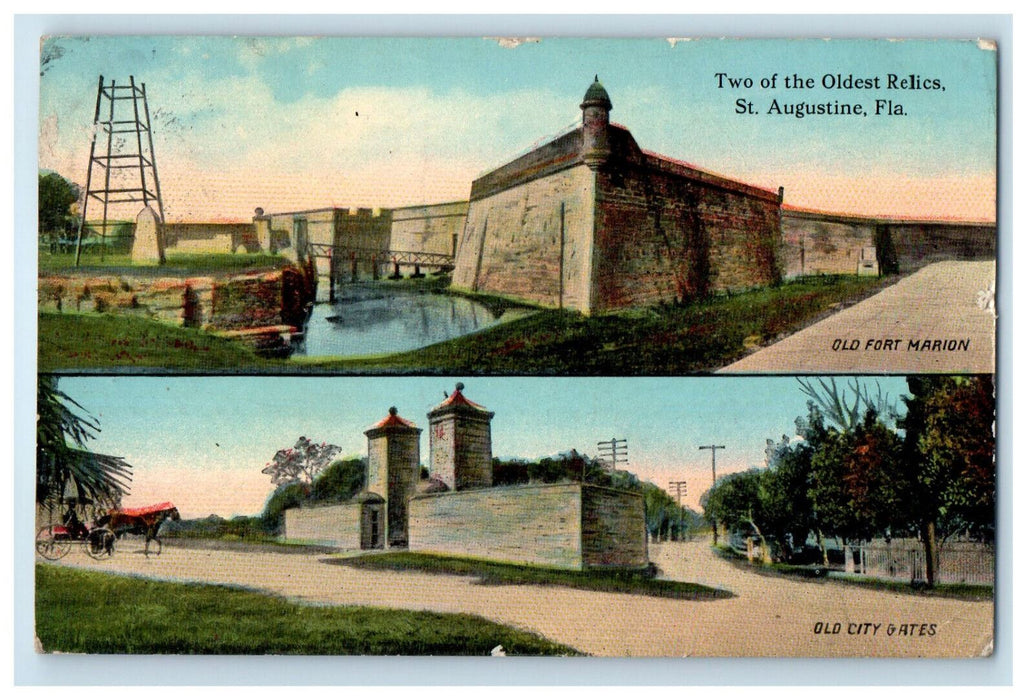 1913 Two of the Oldest Relics St. Augustine Florida FL Posted Postcard