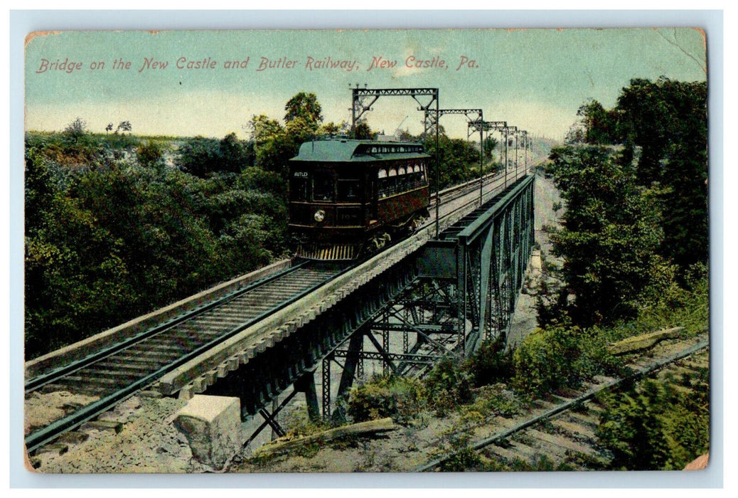 1910 Trolley, Bridge on the New Castle & Butler Railway Pennsylvania PA Postcard
