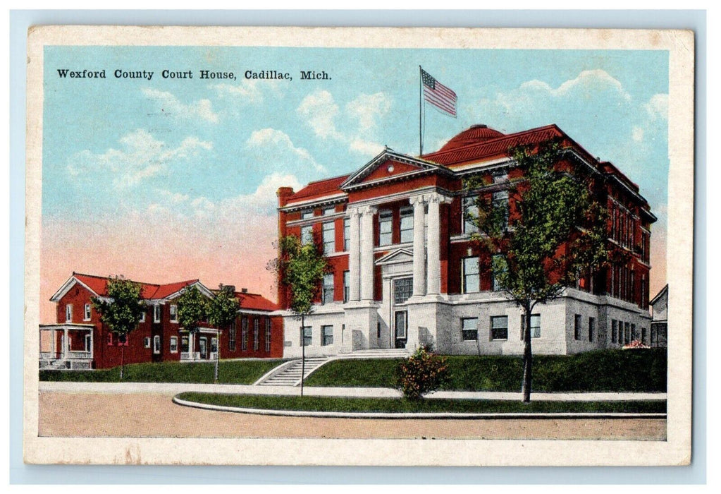 1920 Wexford County Court House Street View Cadillac Michigan MI Postcard