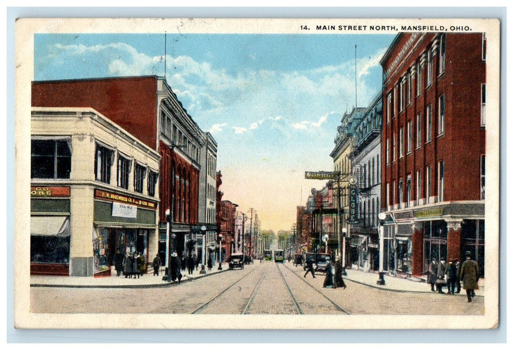 1921 View Of Main Street Trolley North Mansfield Ohio OH Posted Vintage Postcard