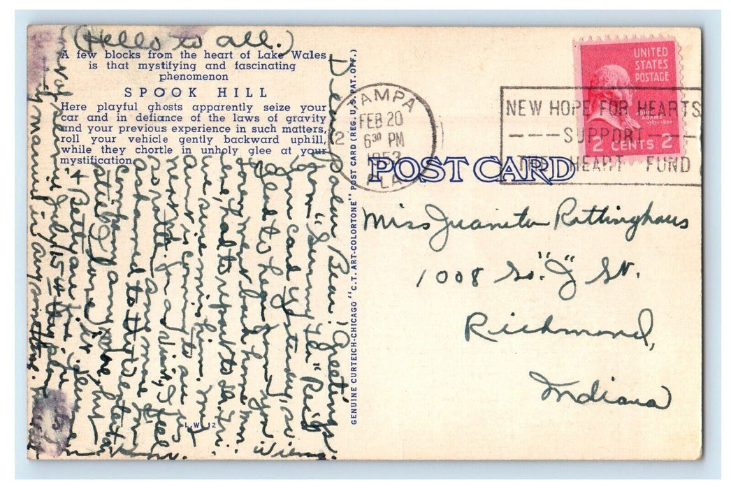 1953 Spook Hill Lake Wales FL, Prather's Laundry & Dry Cleaner Cars Postcard