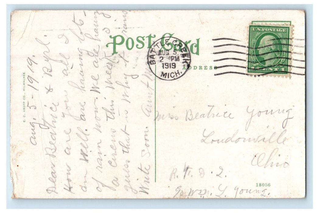 1919 Burdick Hotel Kalamazoo Michigan MI Posted Antique Postcard