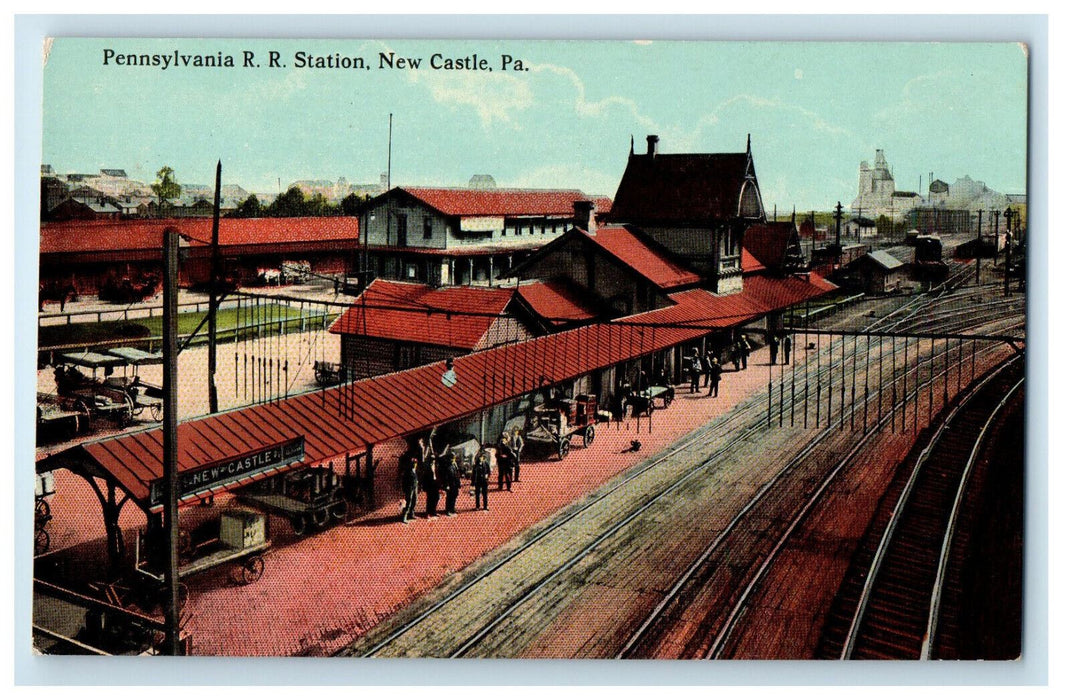 c1910 Pennsylvania Railroad Station New Castle Pennsylvania PA Postcard