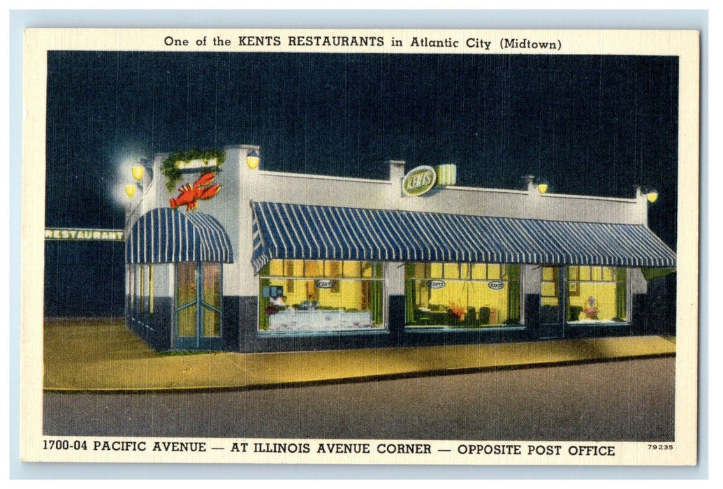 c1950s Kents Restaurants in Atlantic City (Midtown) New Jersey NJ Postcard