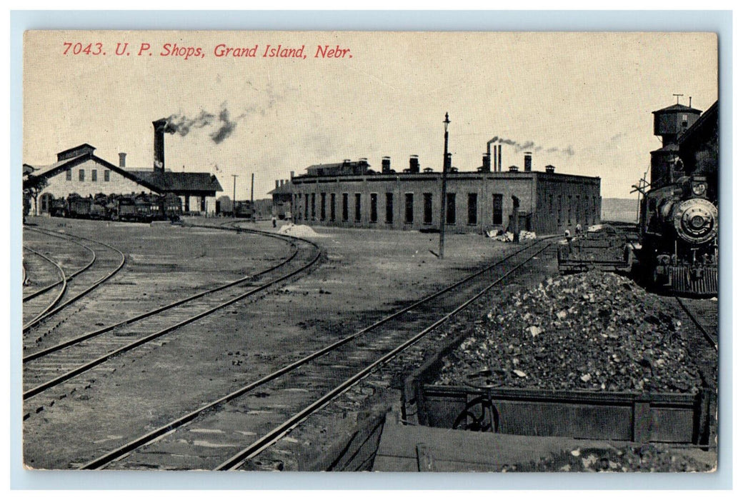 1914 Train, U.P. Shops Grand Island Nebraska NE Antique Posted RPO Postcard