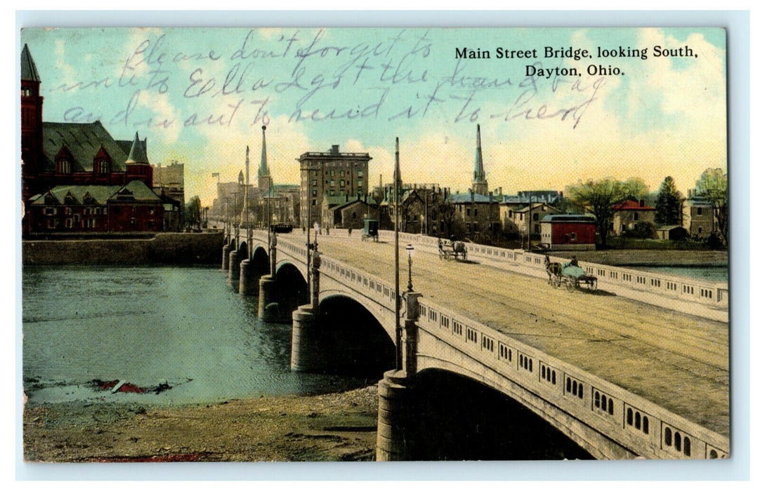 Main Street Bridge Looking South Dayton Ohio 1912 Vintage Antique Postcard