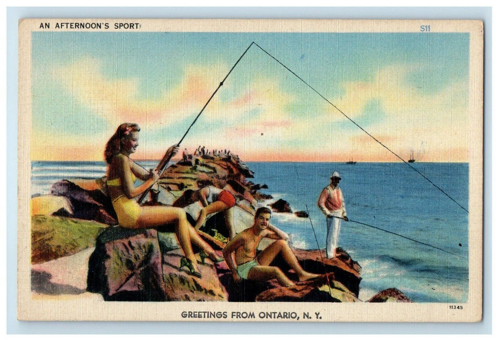 1949 Greetings From Ontario New York NY, An Afternoon's Sport Fishing Postcard