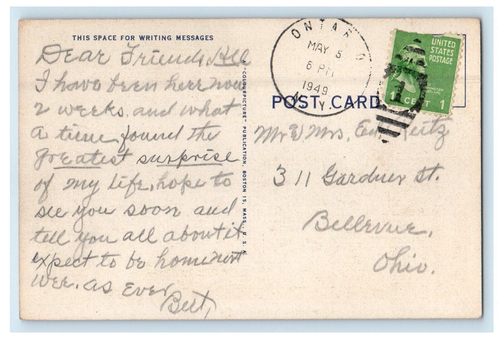 1949 Greetings From Ontario New York NY, An Afternoon's Sport Fishing Postcard