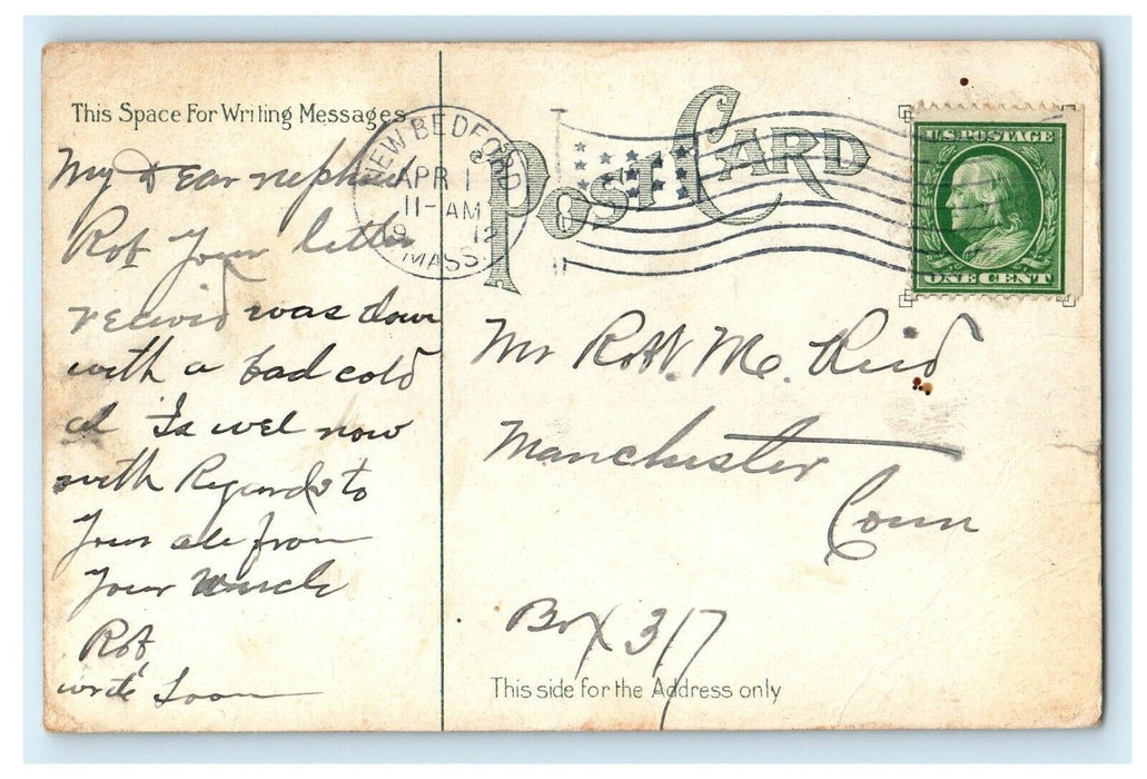 1913 Sperm Whaling "The Capture" New Bedford Massachusetts MA Posted Postcard