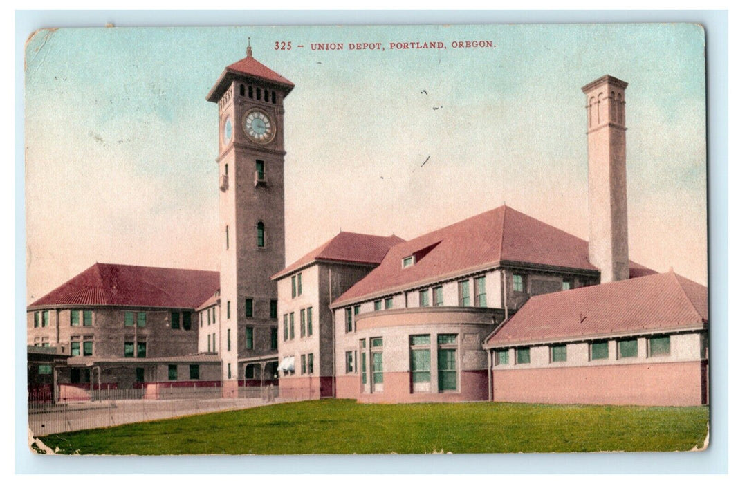 Union Depot Train Station Portland Oregon 1909 Vintage Antique Postcard