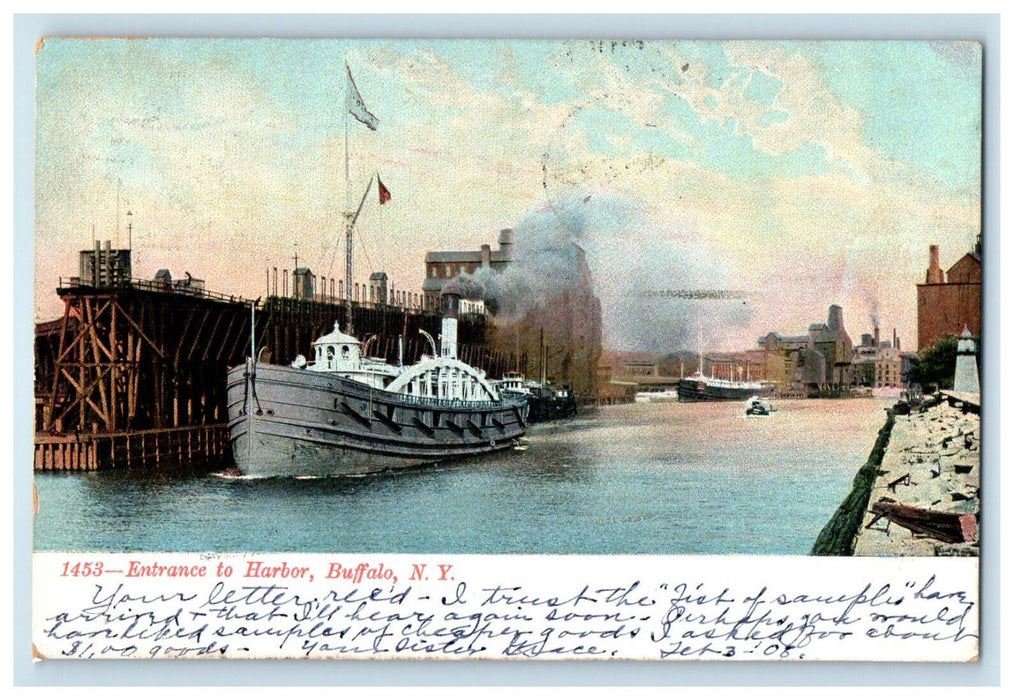 1908 Steamboat Entrance to Harbor, Buffalo New York NY Posted Postcard