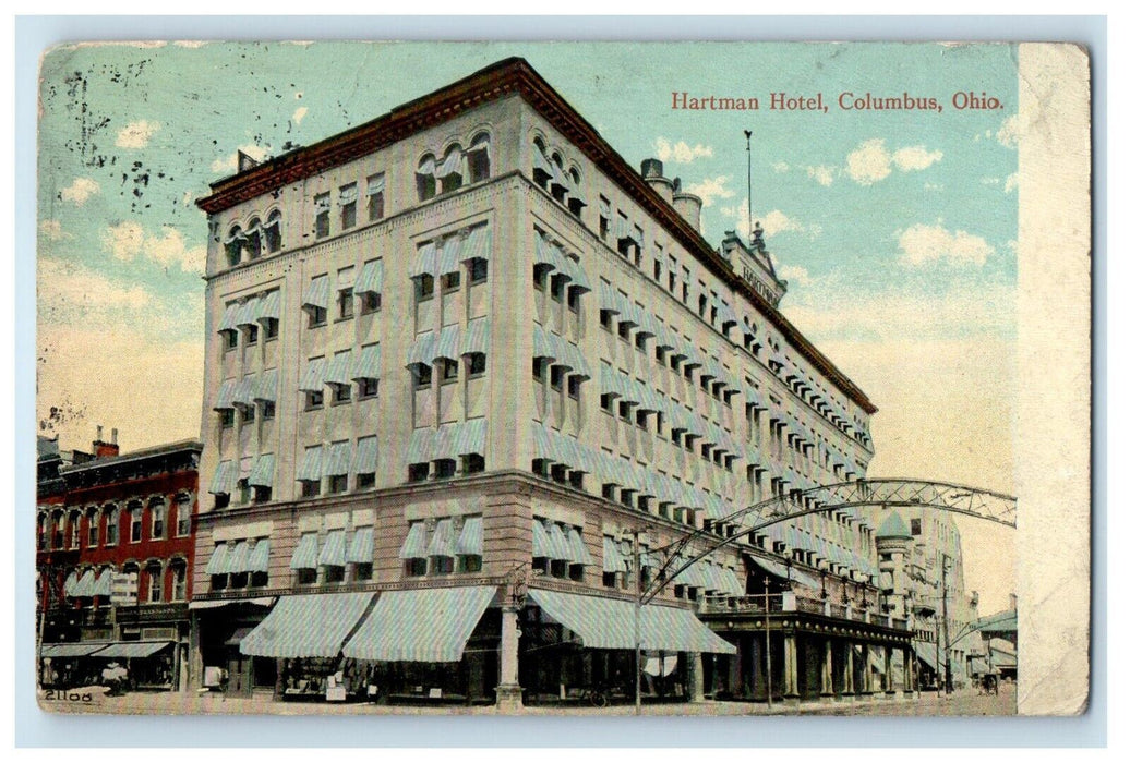 c1910's Hartman Hotel Building Street View Columbus Ohio OH Antique Postcard