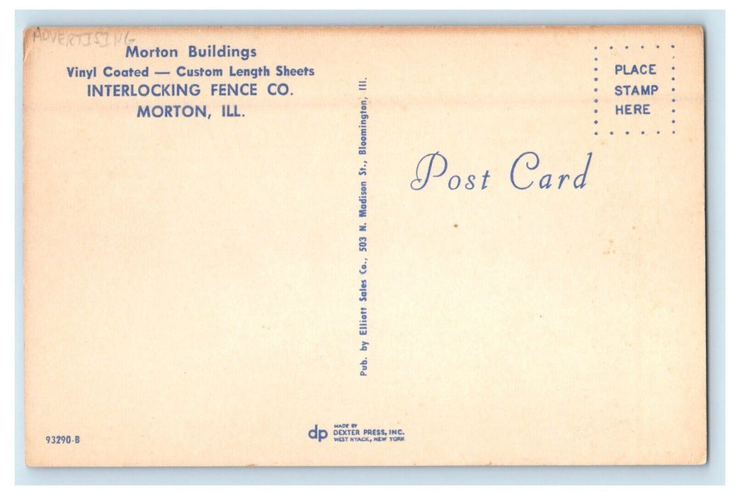 Morton Buildings Interlocking Fence Co. Morton Illinois IL Advertising Postcard