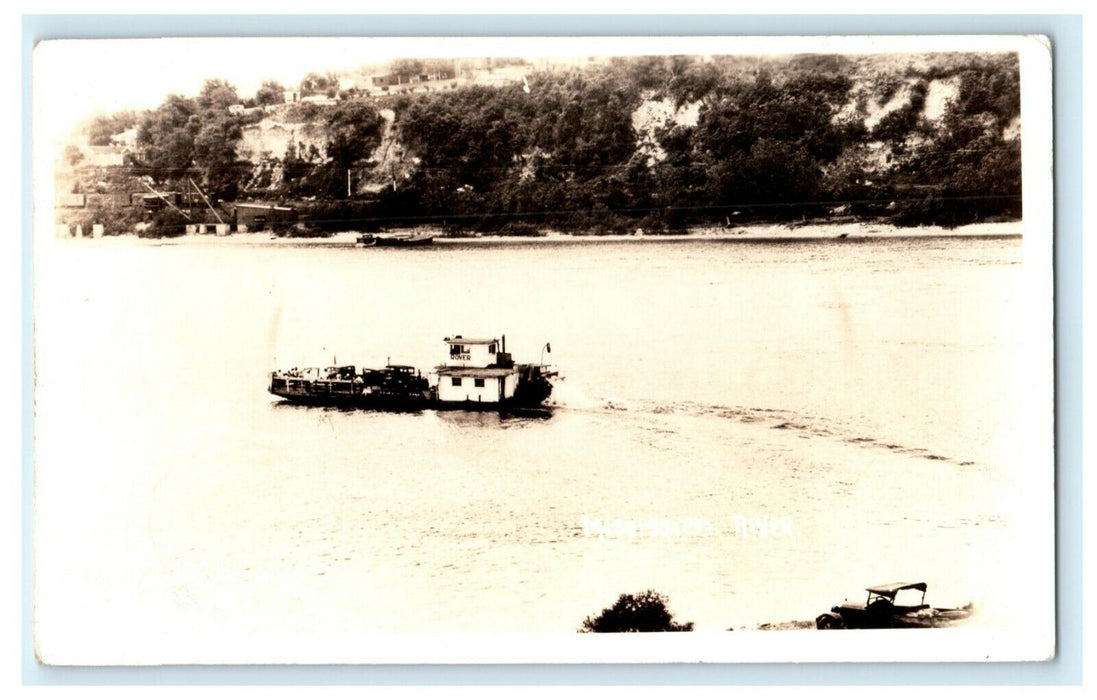 c1930's Rover Ferry Louisiana Missouri MO Mississippi River RPPC Photo Postcard
