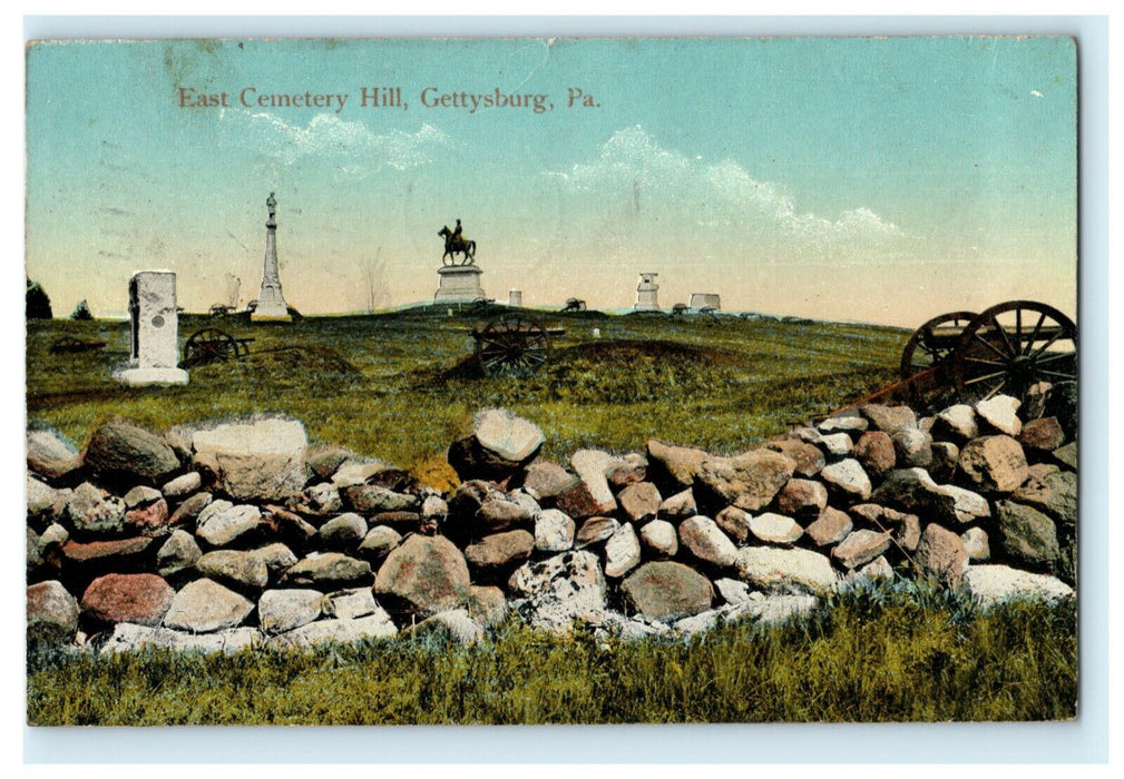 East Cemetery Hill Gettysburg PA 1913 Bryan Ohio Vintage Antique Postcard