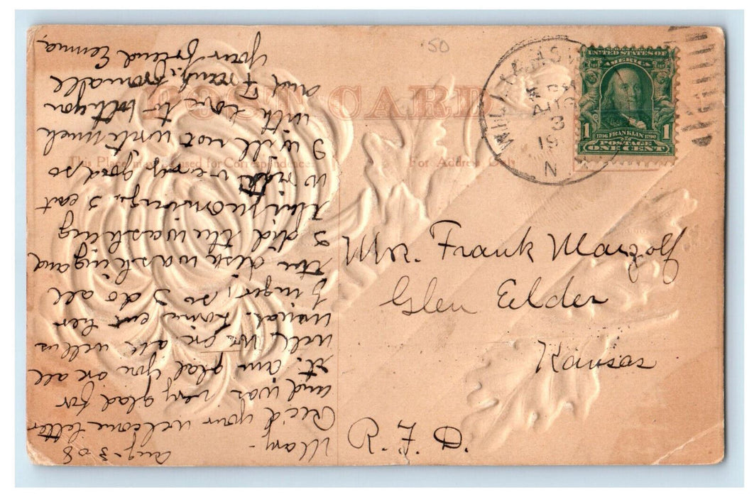 1908 Flower Embossed Greetings from Williamsville New York NY Postcard